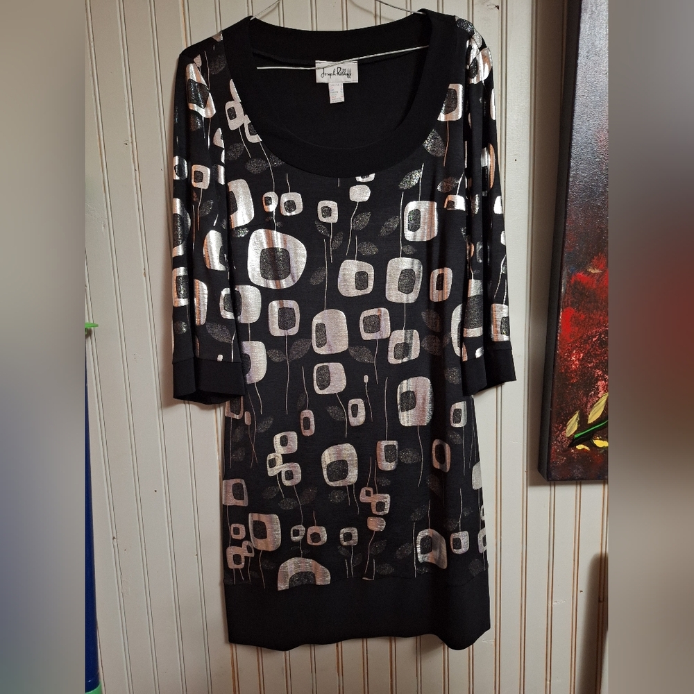 Joseph Ribkoff Dress with Silver Geometric Patterns.. Wore Once